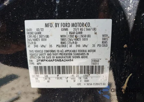 2022 Ford Edge St z USA, uszkodzony, nr VIN 2FMPK4AP5NBA24484